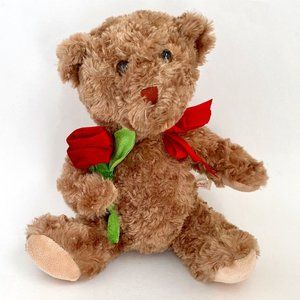 Dan Dee Collectors Choice Plush Stuffed Valentines Teddy Bear w/ Red Rose 11”